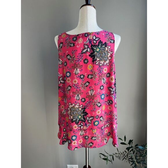 Loft Women's Sleeveless Round Neck Pink Mixed Floral Flounce Top - Picture 5 of 11
